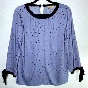LOFT‎ Blue Polka Dot Blouse with 3/4 Sleeves and Bows
